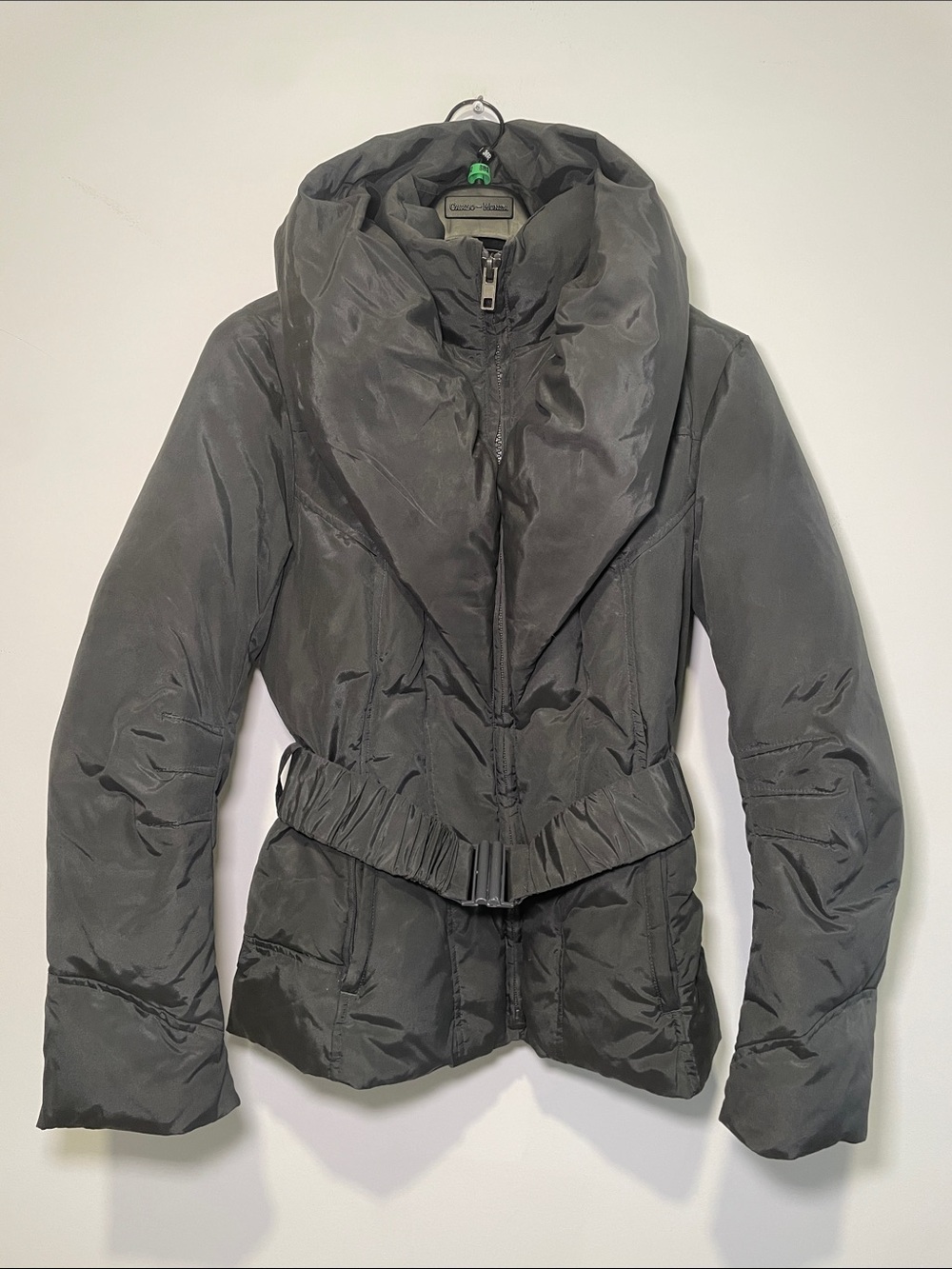 DANIER - Jacket Women's Grey Belted Puffer Jacket with Sculpted Collar - Winter